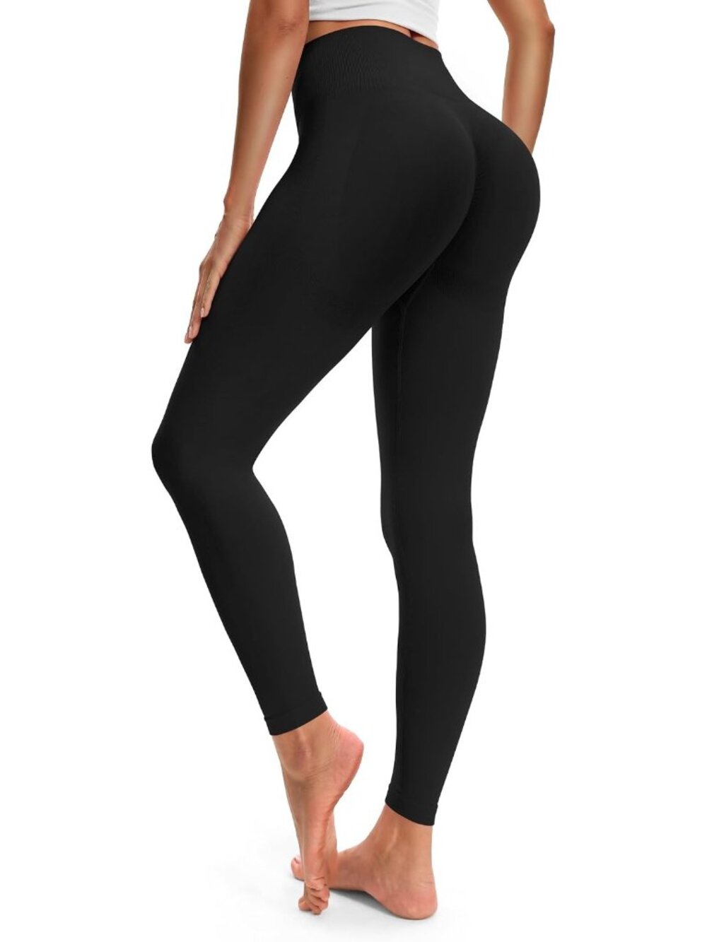 Women's Black Pull On High Waisted Seamless Yoga Workout Leggings Pants